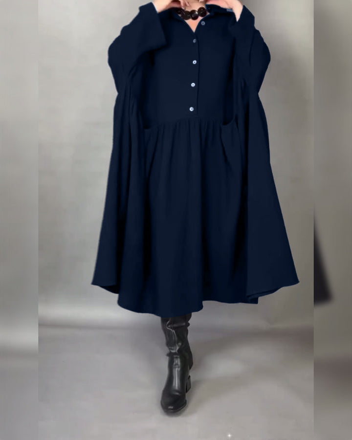 Oversized A-Line Dress with Button Collar