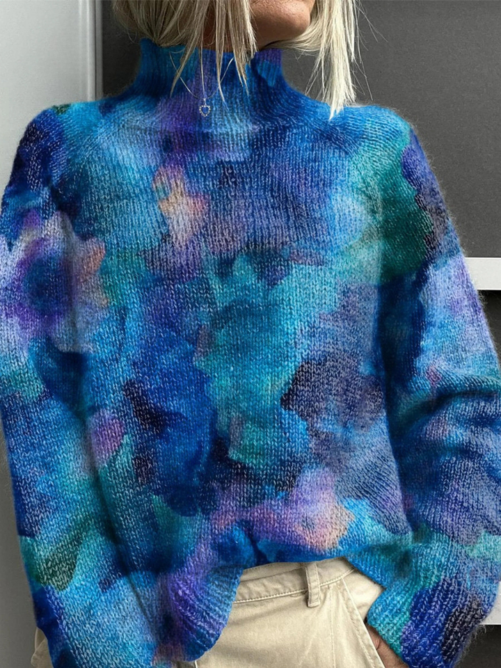 Yvonne | Abstract water floral print turtleneck sweater