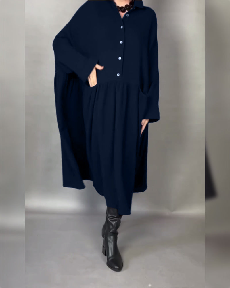 Oversized A-Line Dress with Button Collar