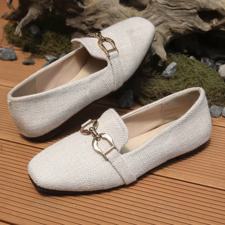 White Loafers With Golden Bit