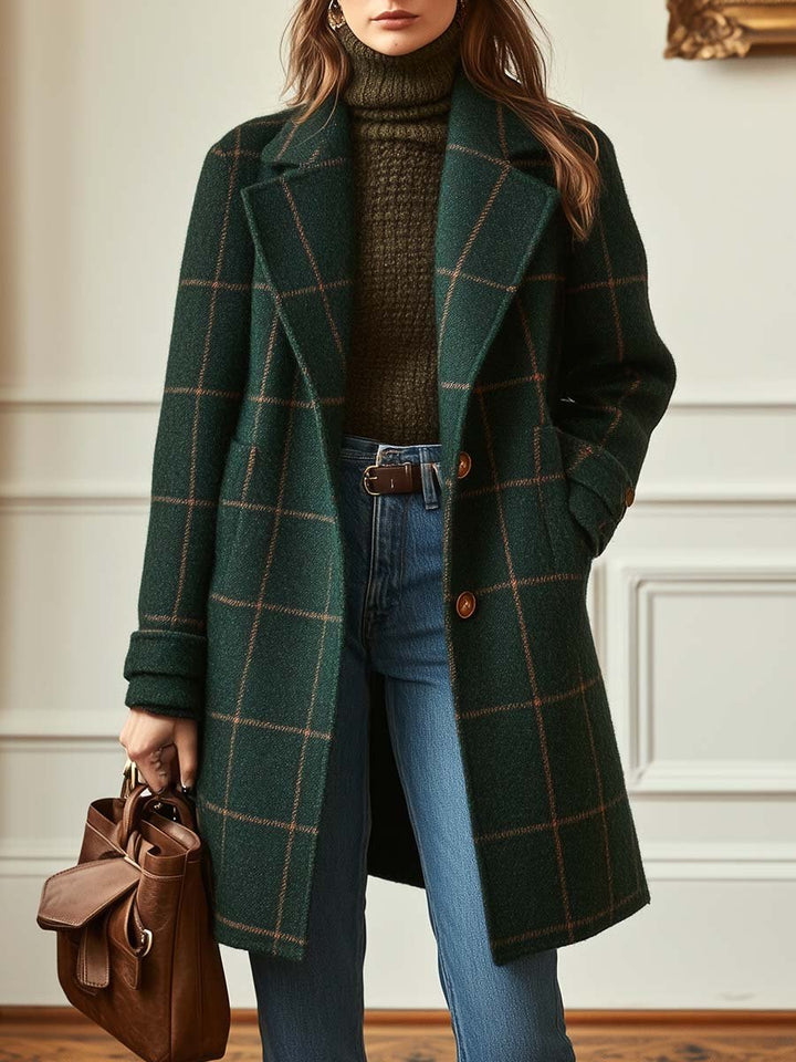 Rose Retro Lapel Plaid Tweed Coat | Vintage Charm Meets Modern Power